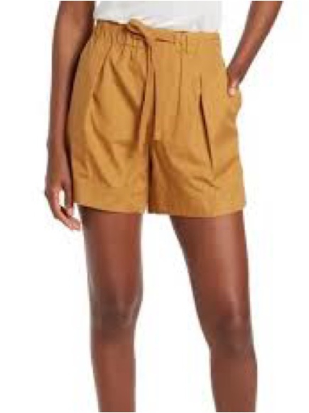 Vince Mustard Tie-Waist Pleated Shorts
